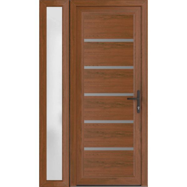 Front Exterior Prehung Metal-PlasticDoor | Manux 8415 Walnut | Side Sidelite Transom | Office Commercial and Residential Doors Entrance Patio Garage 46" x 80" (W32+14" x H80") Left hand Inswing
