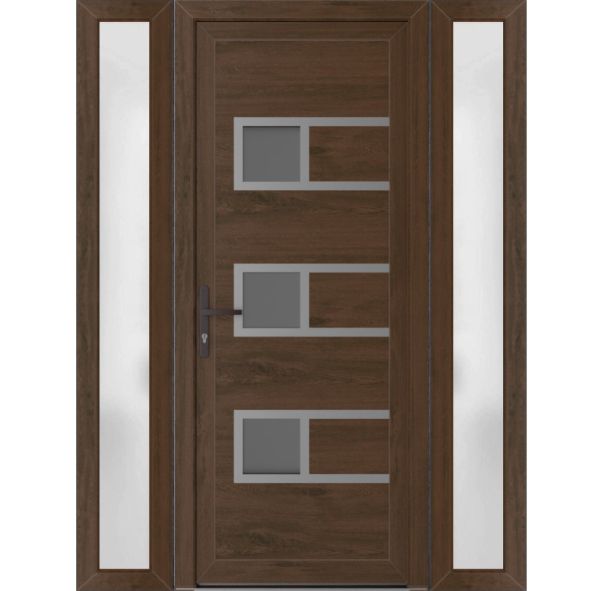 Front Exterior Prehung Metal-PlasticDoor | Manux 8933 Walnut | 2 Side Sidelite Transoms | Office Commercial and Residential Doors Entrance Patio Garage 62" x 80" (W16+30+16" x H80") Right hand Inswing