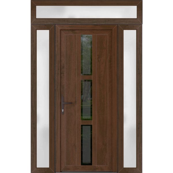Front Exterior Prehung Metal-PlasticDoor | Manux 8112 Walnut | 2 Side and Top Sidelite Transom | Office Commercial and Residential Doors Entrance Patio Garage 64" x 94" (W14+36+14" x H80+14") Right hand Inswing