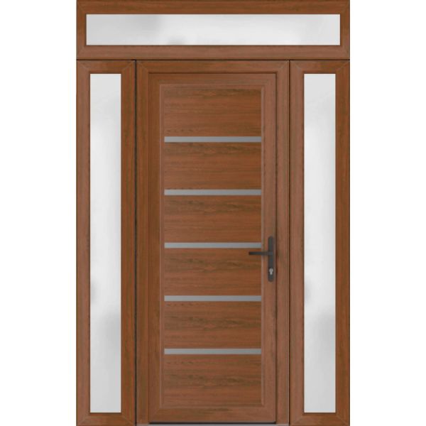Front Exterior Prehung Metal-PlasticDoor | Manux 8415 Walnut | 2 Side and Top Sidelite Transom | Office Commercial and Residential Doors Entrance Patio Garage 68" x 94" (W16+36+16" x H80+14") Left hand Inswing