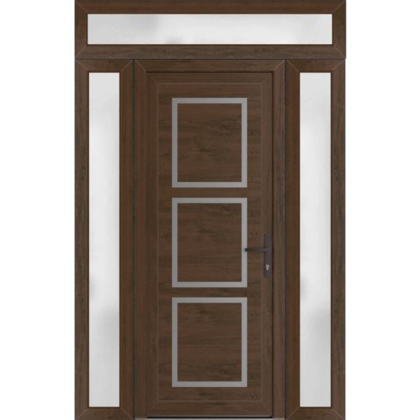 Front Exterior Prehung Metal-PlasticDoor | Manux 8661 Walnut | 2 Side and Top Sidelite Transom | Office Commercial and Residential Doors Entrance Patio Garage 60" x 94" (W12+36+12" x H80+14") Left hand Inswing