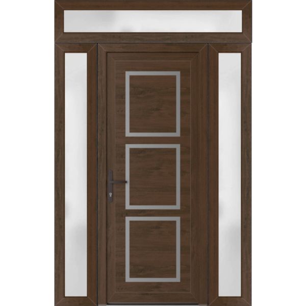 Front Exterior Prehung Metal-PlasticDoor | Manux 8661 Walnut | 2 Side and Top Sidelite Transom | Office Commercial and Residential Doors Entrance Patio Garage 64" x 94" (W14+36+14" x H80+14") Right hand Inswing