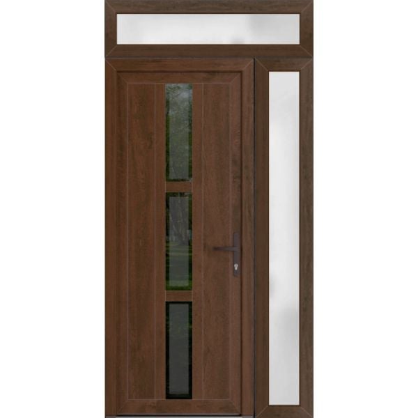 Front Exterior Prehung Metal-PlasticDoor | Manux 8112 Walnut | Side and Top Sidelite Transom | Office Commercial and Residential Doors Entrance Patio Garage 52" x 94" (W36+16" x H80+14") Left hand Inswing
