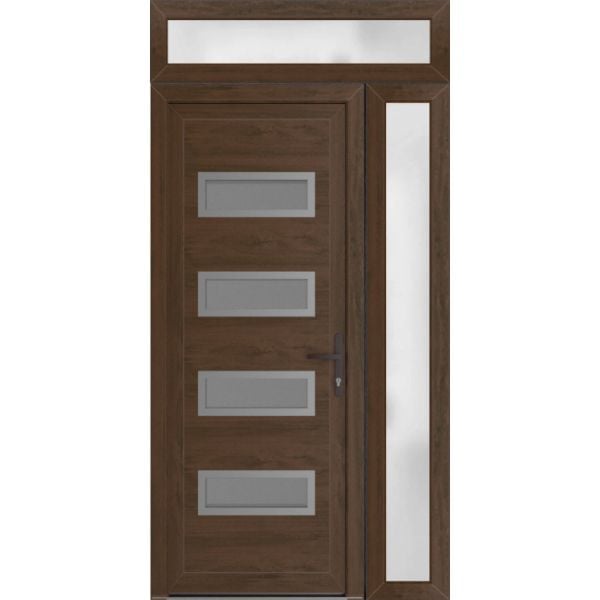 Front Exterior Prehung Metal-PlasticDoor | Manux 8113 Walnut | Side and Top Sidelite Transom | Office Commercial and Residential Doors Entrance Patio Garage 52" x 94" (W36+16" x H80+14") Left hand Inswing