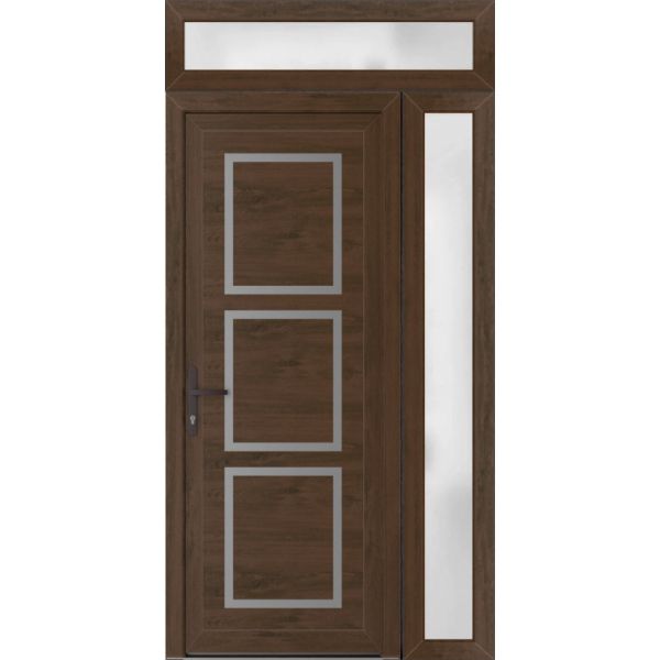 Front Exterior Prehung Metal-PlasticDoor | Manux 8661 Walnut | Side and Top Sidelite Transom | Office Commercial and Residential Doors Entrance Patio Garage 48" x 94" (W36+12" x H80+14") Right hand Inswing
