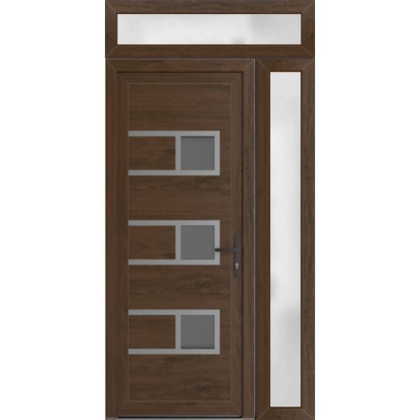 Front Exterior Prehung Metal-PlasticDoor | Manux 8933 Walnut | Side and Top Sidelite Transom | Office Commercial and Residential Doors Entrance Patio Garage 46" x 94" (W30+16" x H80+14") Left hand Inswing