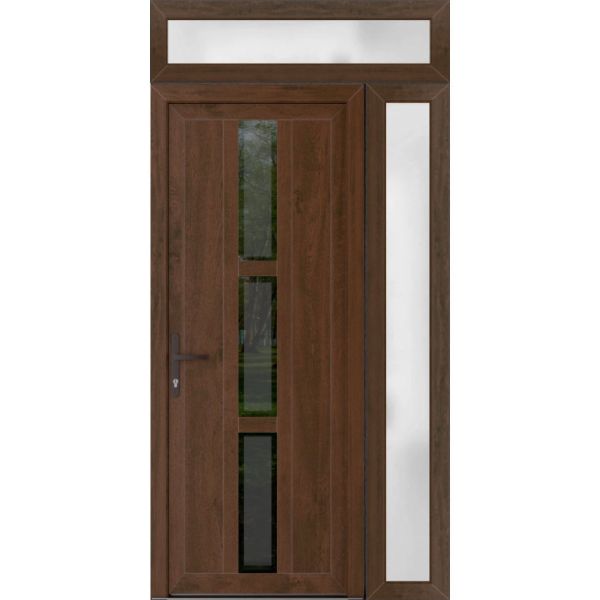 Front Exterior Prehung Metal-PlasticDoor | Manux 8112 Walnut | Side and Top Sidelite Transom | Office Commercial and Residential Doors Entrance Patio Garage 48" x 94" (W36+12" x H80+14") Right hand Inswing