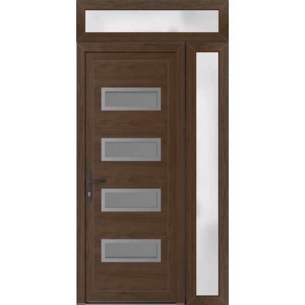 Front Exterior Prehung Metal-PlasticDoor | Manux 8113 Walnut | Side and Top Sidelite Transom | Office Commercial and Residential Doors Entrance Patio Garage 50" x 94" (W36+14" x H80+14") Right hand Inswing