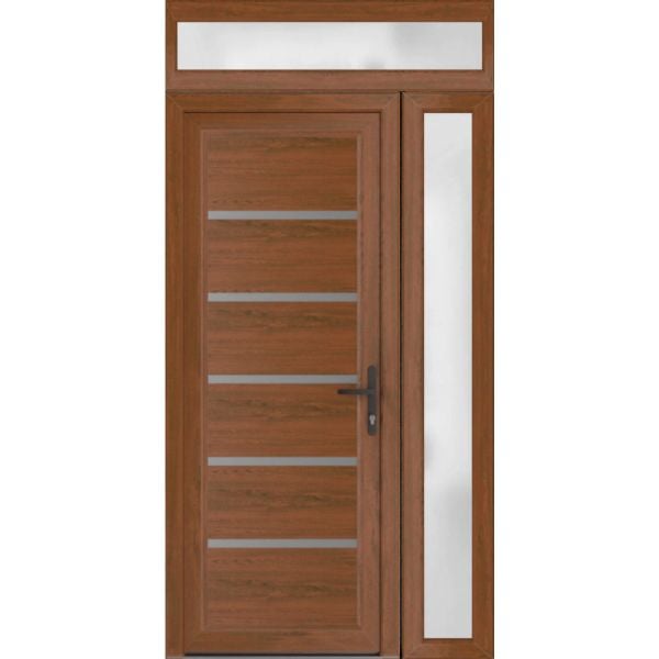 Front Exterior Prehung Metal-PlasticDoor | Manux 8415 Walnut | Side and Top Sidelite Transom | Office Commercial and Residential Doors Entrance Patio Garage 50" x 94" (W36+14" x H80+14") Left hand Inswing