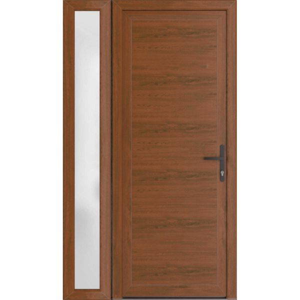 Front Exterior Prehung Metal-PlasticDoor Frosted Glass | Manux 8111 Walnut | Side Sidelite Transom | Office Commercial and Residential Doors Entrance Patio Garage 48" x 80" (W36+12" x H80") Left hand Inswing