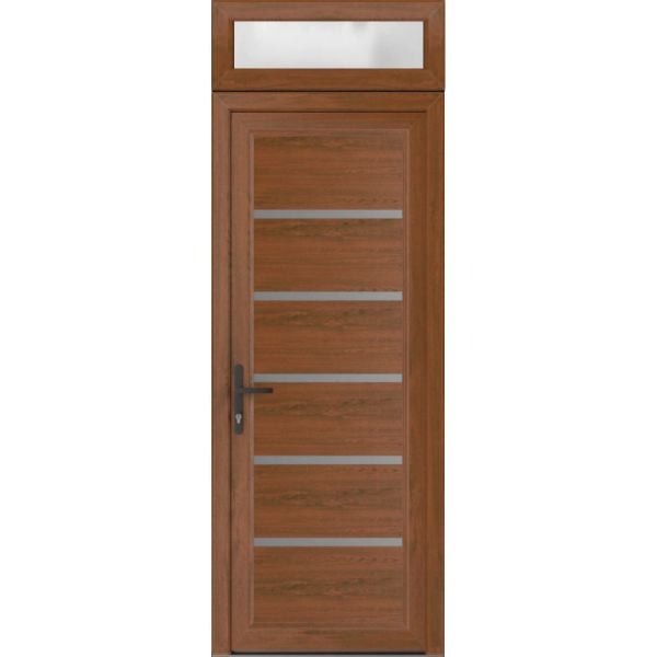 Front Exterior Prehung Metal-PlasticDoor | Manux 8415 Walnut | Top Sidelite Transom | Office Commercial and Residential Doors Entrance Patio Garage 36" x 94" (W36" x H80+14") Right hand Inswing