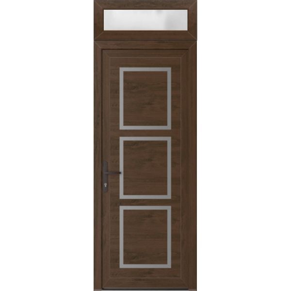 Front Exterior Prehung Metal-PlasticDoor | Manux 8661 Walnut | Top Sidelite Transom | Office Commercial and Residential Doors Entrance Patio Garage 36" x 94" (W36" x H80+14") Right hand Inswing