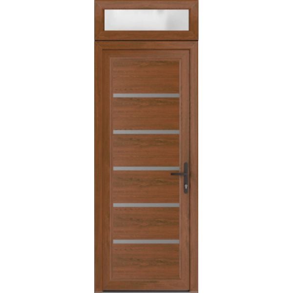 Front Exterior Prehung Metal-PlasticDoor | Manux 8415 Walnut | Top Sidelite Transom | Office Commercial and Residential Doors Entrance Patio Garage 30" x 94" (W30" x H80+14") Left hand Inswing