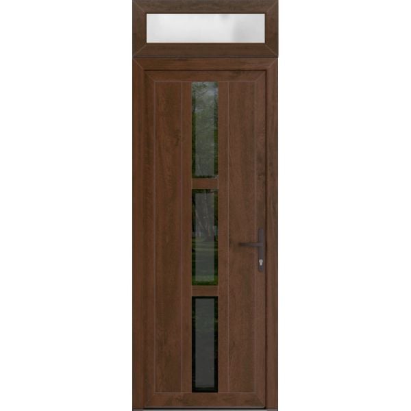 Front Exterior Prehung Metal-PlasticDoor | Manux 8112 Walnut | Top Sidelite Transom | Office Commercial and Residential Doors Entrance Patio Garage 36" x 94" (W36" x H80+14") Left hand Inswing