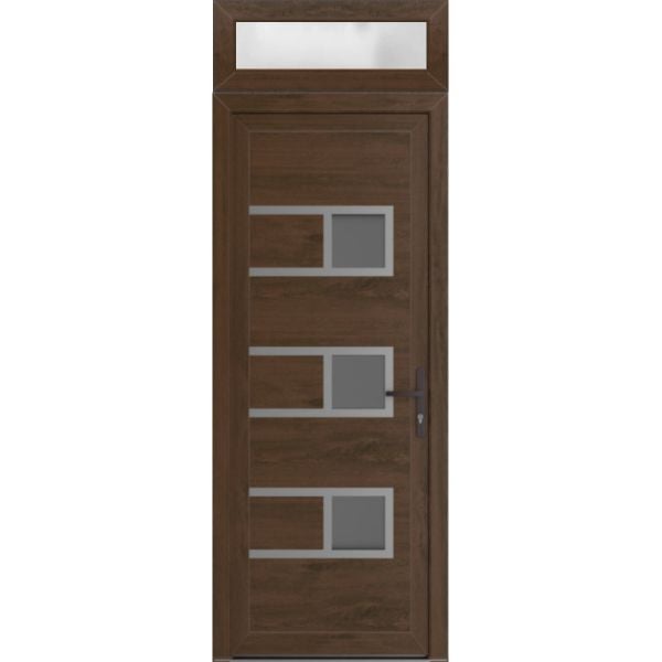 Front Exterior Prehung Metal-PlasticDoor | Manux 8933 Walnut | Top Sidelite Transom | Office Commercial and Residential Doors Entrance Patio Garage 36" x 94" (W36" x H80+14") Left hand Inswing