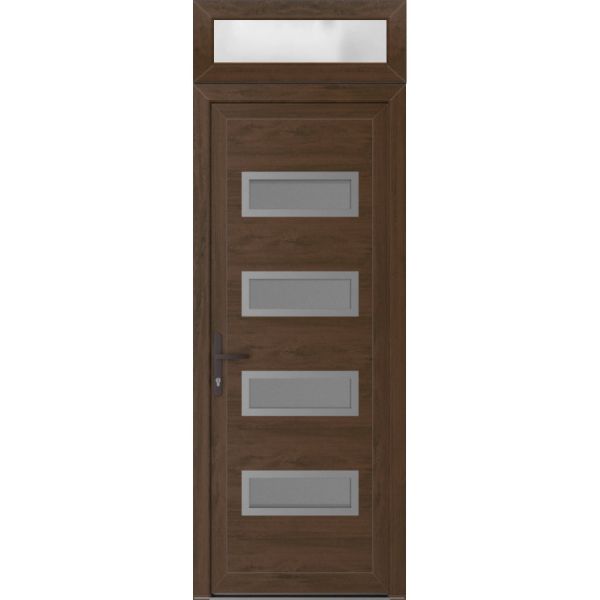Front Exterior Prehung Metal-PlasticDoor | Manux 8113 Walnut | Top Sidelite Transom | Office Commercial and Residential Doors Entrance Patio Garage 36" x 94" (W36" x H80+14") Right hand Inswing