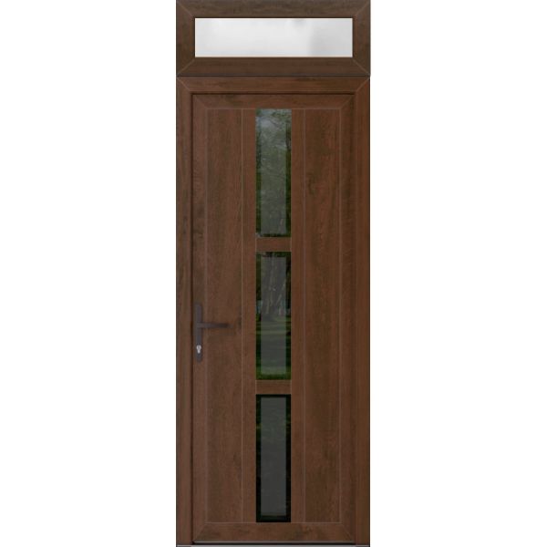 Front Exterior Prehung Metal-PlasticDoor | Manux 8112 Walnut | Top Sidelite Transom | Office Commercial and Residential Doors Entrance Patio Garage 36" x 94" (W36" x H80+14") Right hand Inswing