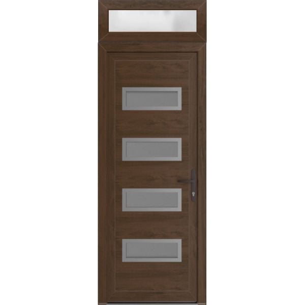 Front Exterior Prehung Metal-PlasticDoor | Manux 8113 Walnut | Top Sidelite Transom | Office Commercial and Residential Doors Entrance Patio Garage 32" x 94" (W32" x H80+14") Left hand Inswing