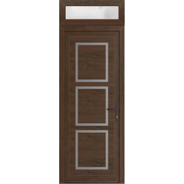 Front Exterior Prehung Metal-PlasticDoor | Manux 8661 Walnut | Top Sidelite Transom | Office Commercial and Residential Doors Entrance Patio Garage 36" x 94" (W36" x H80+14") Left hand Inswing