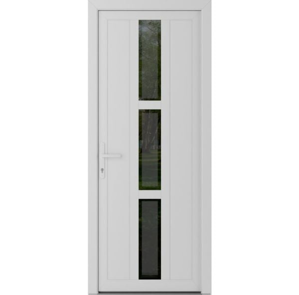 Front Exterior Prehung Metal-PlasticDoor | Manux 8112 White Silk | Office Commercial and Residential Doors Entrance Patio Garage W36" x H80" Right hand Inswing