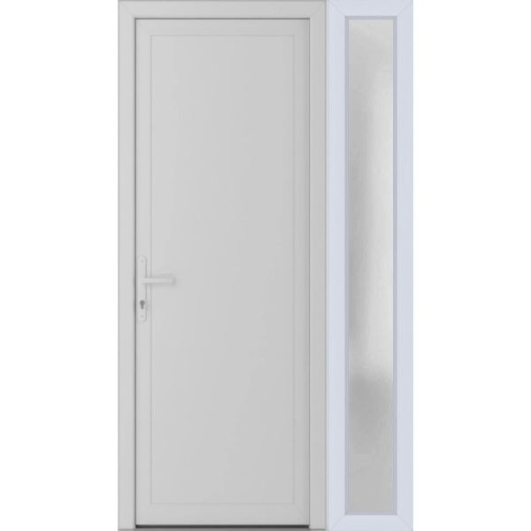 Front Exterior Prehung Metal-PlasticDoor Frosted Glass | Manux 8111 White Silk | Side Sidelite Transom | Office Commercial and Residential Doors Entrance Patio Garage 48" x 80" (W36+12" x H80") Right hand Inswing