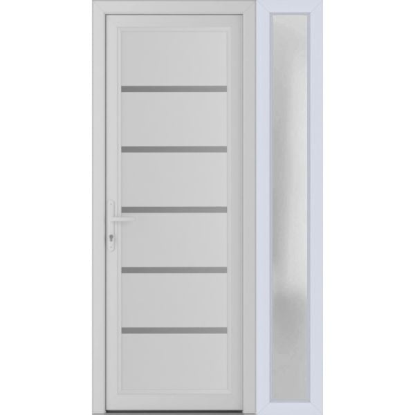 Front Exterior Prehung Metal-PlasticDoor | Manux 8415 White Silk | Side Sidelite Transom | Office Commercial and Residential Doors Entrance Patio Garage 48" x 80" (W36+12" x H80") Right hand Inswing