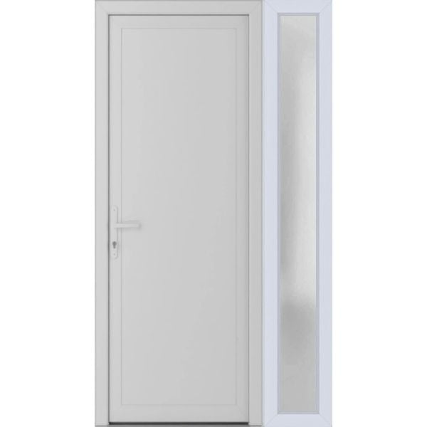 Front Exterior Prehung Metal-PlasticDoor Frosted Glass | Manux 8111 White Silk | Side Sidelite Transom | Office Commercial and Residential Doors Entrance Patio Garage 52" x 80" (W36+16" x H80") Right hand Inswing