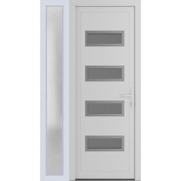 Front Exterior Prehung Metal-PlasticDoor | Manux 8113 White Silk | Side Sidelite Transom | Office Commercial and Residential Doors Entrance Patio Garage 46" x 80" (W32+14" x H80") Left hand Inswing
