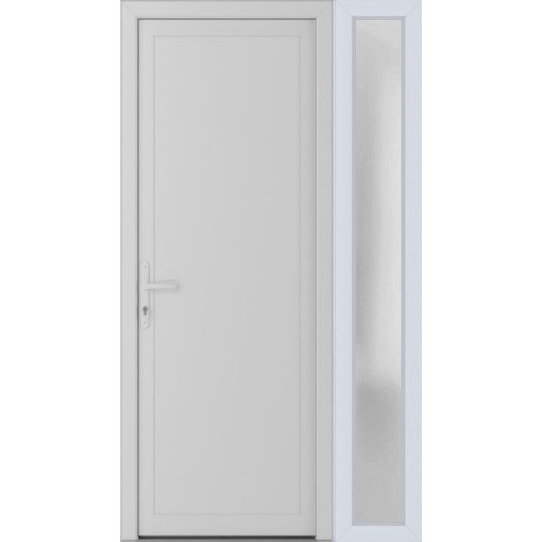 Front Exterior Prehung Metal-PlasticDoor Frosted Glass | Manux 8111 White Silk | Top Sidelite Transom | Office Commercial and Residential Doors Entrance Patio Garage 36" x 94" (W36" x H80+14") Right hand Inswing