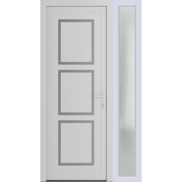 Front Exterior Prehung Metal-PlasticDoor | Manux 8661 White Silk | Side Sidelite Transom | Office Commercial and Residential Doors Entrance Patio Garage 50" x 80" (W36+14" x H80") Left hand Inswing