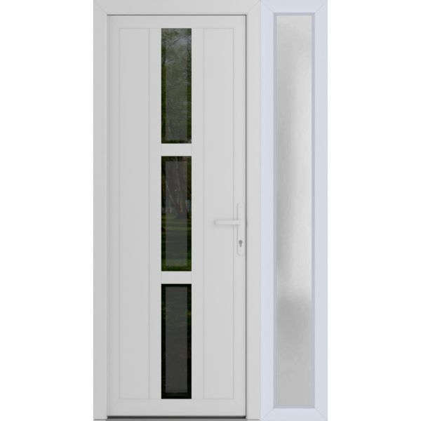 Front Exterior Prehung Metal-PlasticDoor | Manux 8112 White Silk | Side Sidelite Transom | Office Commercial and Residential Doors Entrance Patio Garage 48" x 80" (W36+12" x H80") Left hand Inswing