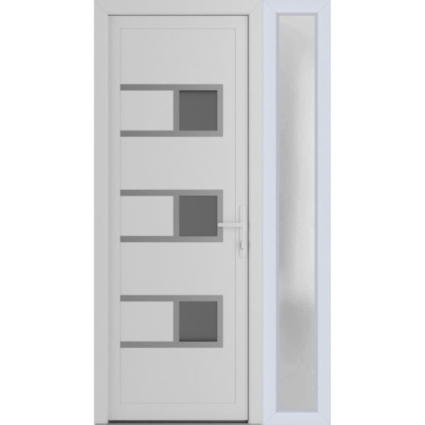 Front Exterior Prehung Metal-PlasticDoor | Manux 8933 White Silk | Side Sidelite Transom | Office Commercial and Residential Doors Entrance Patio Garage 44" x 80" (W32+12" x H80") Left hand Inswing