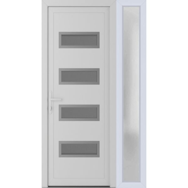 Front Exterior Prehung Metal-PlasticDoor | Manux 8113 White Silk | Side Sidelite Transom | Office Commercial and Residential Doors Entrance Patio Garage 48" x 80" (W36+12" x H80") Right hand Inswing