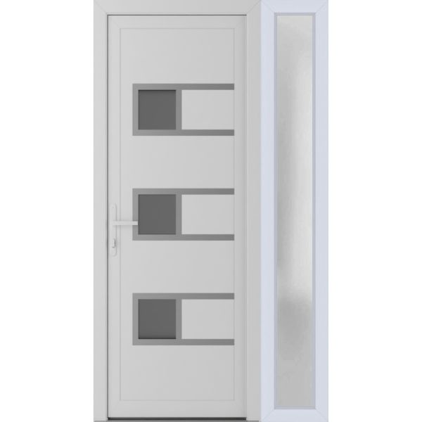 Front Exterior Prehung Metal-PlasticDoor | Manux 8933 White Silk | Side Sidelite Transom | Office Commercial and Residential Doors Entrance Patio Garage 46" x 80" (W30+16" x H80") Right hand Inswing