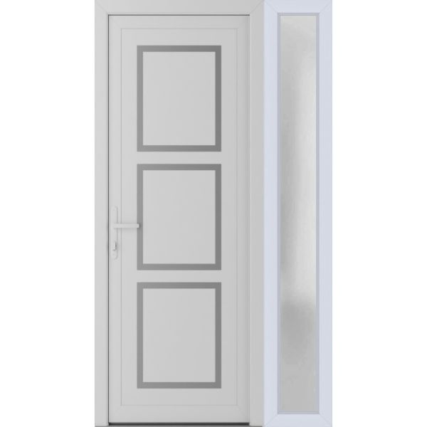 Front Exterior Prehung Metal-PlasticDoor | Manux 8661 White Silk | Side Sidelite Transom | Office Commercial and Residential Doors Entrance Patio Garage 50" x 80" (W36+14" x H80") Right hand Inswing