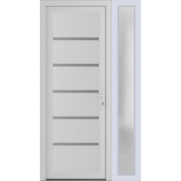 Front Exterior Prehung Metal-PlasticDoor | Manux 8415 White Silk | Side Sidelite Transom | Office Commercial and Residential Doors Entrance Patio Garage 48" x 80" (W36+12" x H80") Left hand Inswing