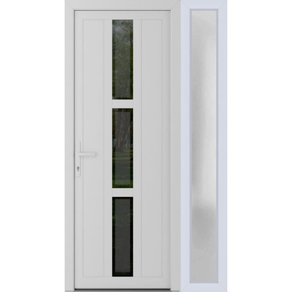 Front Exterior Prehung Metal-PlasticDoor | Manux 8112 White Silk | Side Sidelite Transom | Office Commercial and Residential Doors Entrance Patio Garage 48" x 80" (W36+12" x H80") Right hand Inswing