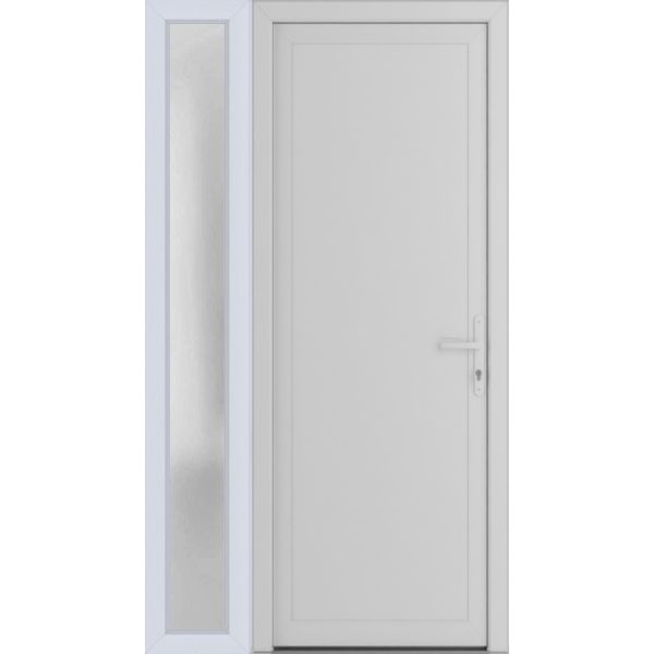 Front Exterior Prehung Metal-PlasticDoor Frosted Glass | Manux 8111 White Silk | Side Sidelite Transom | Office Commercial and Residential Doors Entrance Patio Garage 50" x 80" (W36+14" x H80") Left hand Inswing