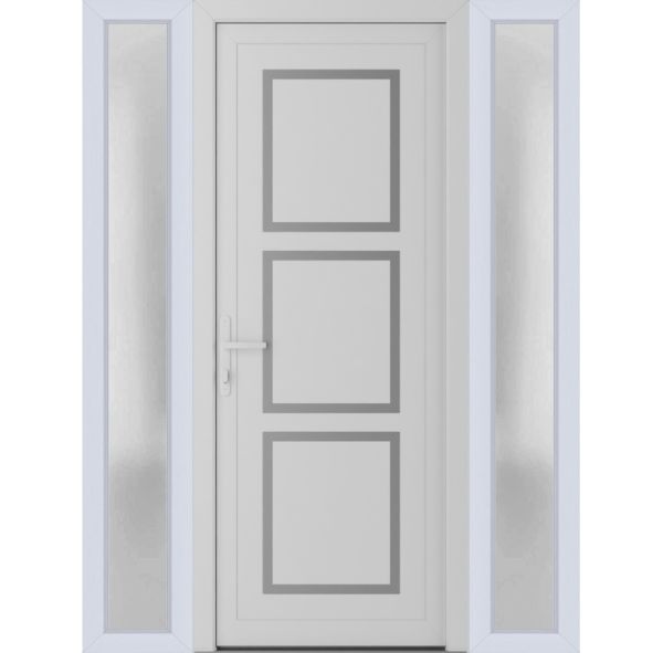 Front Exterior Prehung Metal-PlasticDoor | Manux 8661 White Silk | 2 Side Sidelite Transoms | Office Commercial and Residential Doors Entrance Patio Garage 64" x 80" (W14+36+14" x H80") Right hand Inswing