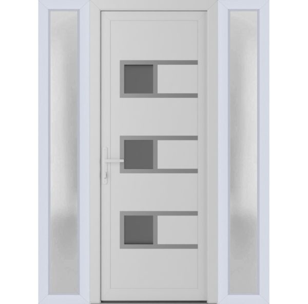 Front Exterior Prehung Metal-PlasticDoor | Manux 8933 White Silk | 2 Side Sidelite Transoms | Office Commercial and Residential Doors Entrance Patio Garage 64" x 80" (W16+32+16" x H80") Right hand Inswing