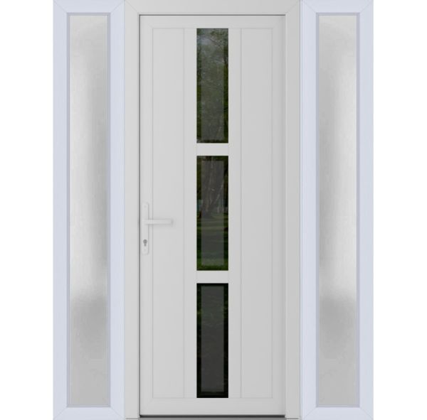 Front Exterior Prehung Metal-PlasticDoor | Manux 8112 White Silk | 2 Side Sidelite Transoms | Office Commercial and Residential Doors Entrance Patio Garage 60" x 80" (W12+36+12" x H80") Right hand Inswing