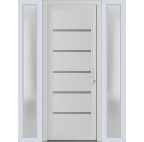 Front Exterior Prehung Metal-PlasticDoor | Manux 8415 White Silk | 2 Side Sidelite Transoms | Office Commercial and Residential Doors Entrance Patio Garage 58" x 80" (W14+30+14" x H80") Left hand Inswing