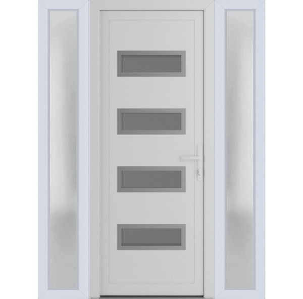 Front Exterior Prehung Metal-PlasticDoor | Manux 8113 White Silk | 2 Side Sidelite Transoms | Office Commercial and Residential Doors Entrance Patio Garage 60" x 80" (W12+36+12" x H80") Left hand Inswing