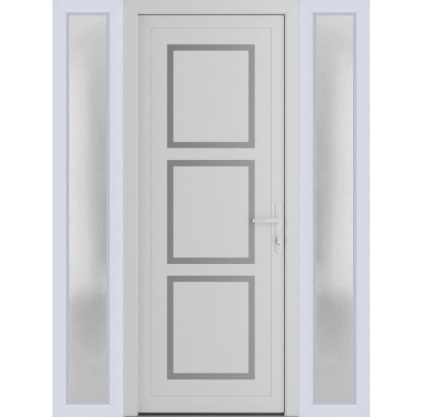 Front Exterior Prehung Metal-PlasticDoor | Manux 8661 White Silk | 2 Side Sidelite Transoms | Office Commercial and Residential Doors Entrance Patio Garage 64" x 80" (W14+36+14" x H80") Left hand Inswing