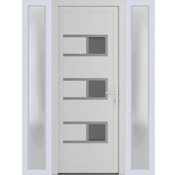 Front Exterior Prehung Metal-PlasticDoor | Manux 8933 White Silk | 2 Side Sidelite Transoms | Office Commercial and Residential Doors Entrance Patio Garage 58" x 80" (W14+30+14" x H80") Left hand Inswing