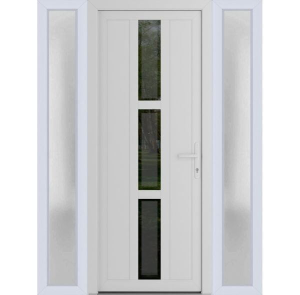 Front Exterior Prehung Metal-PlasticDoor | Manux 8112 White Silk | 2 Side Sidelite Transoms | Office Commercial and Residential Doors Entrance Patio Garage 60" x 80" (W12+36+12" x H80") Left hand Inswing