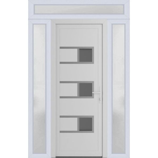 Front Exterior Prehung Metal-PlasticDoor | Manux 8933 White Silk | 2 Side and Top Sidelite Transom | Office Commercial and Residential Doors Entrance Patio Garage 54" x 94" (W12+30+12" x H80+14") Left hand Inswing