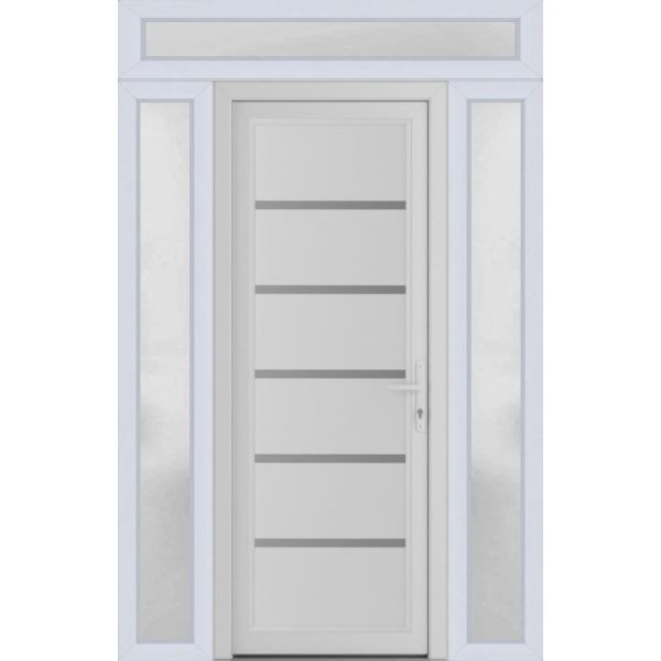 Front Exterior Prehung Metal-PlasticDoor | Manux 8415 White Silk | 2 Side and Top Sidelite Transom | Office Commercial and Residential Doors Entrance Patio Garage 58" x 94" (W14+30+14" x H80+14")Left hand Inswing