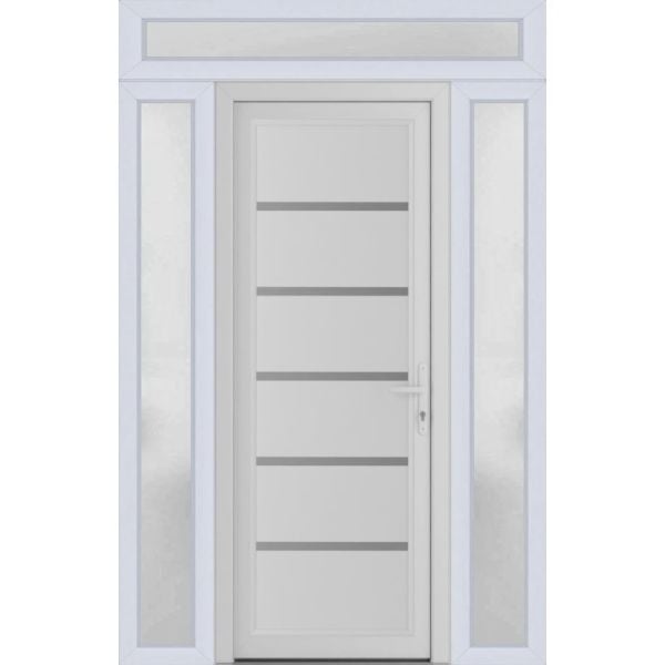 Front Exterior Prehung Metal-PlasticDoor | Manux 8415 White Silk | 2 Side and Top Sidelite Transom | Office Commercial and Residential Doors Entrance Patio Garage 64" x 94" (W14+36+14" x H80+14") Left hand Inswing