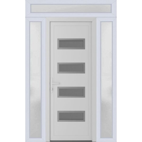 Front Exterior Prehung Metal-PlasticDoor | Manux 8113 White Silk | 2 Side and Top Sidelite Transom | Office Commercial and Residential Doors Entrance Patio Garage 56" x 94" (W12+32+12" x H80+14") Right hand Inswing